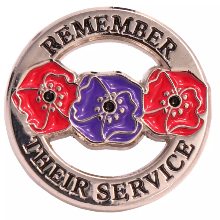 Remember Their Service Red & Purple Poppy Lapel Pin Remember Their Service Red & Purple Poppy Lapel Pin