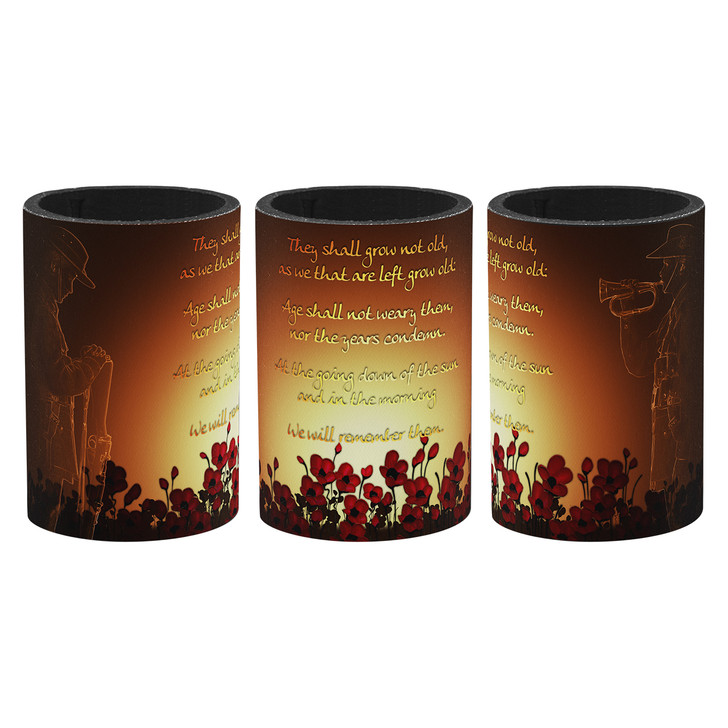 Ode of Remembrance Bugle Drink Cooler Beautifully designed bar runner featuring the Ode of Remembrance. This design features the silhouette features of a soldier standing at reversed arms and a bugler playing. Inscribed upon the bar runne