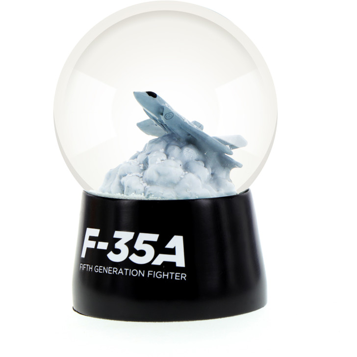 F-35A Joint Strike Fighter Snow Globe Give the snow globe a shake and watch the F35-A burst through the clouds as it climbs to an altitude of more than 14,000 metres! Stands 11cm tall.