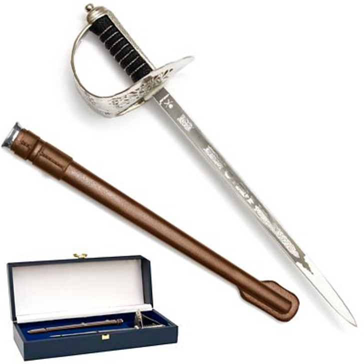 Windlass Miniature Infantry Sword with Leather Scabbard (Queens Cypher) Infantry Sword Miniature with Leather Scabbard in box (Windl Known as a "large miniature", this detailed replica comes in a presentation box with a Sam Browne leather scabbard with plated brass mouthpiece for service wear, order now from the military specialist