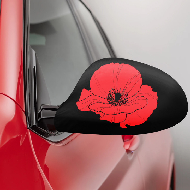 Poppy Fabric Car Mirror Covers Show your support with our great new collection of Fabric Car Mirror Covers!  These fun new products are a great way to show support, rally behind our veterans or just get involved. They are easy to i