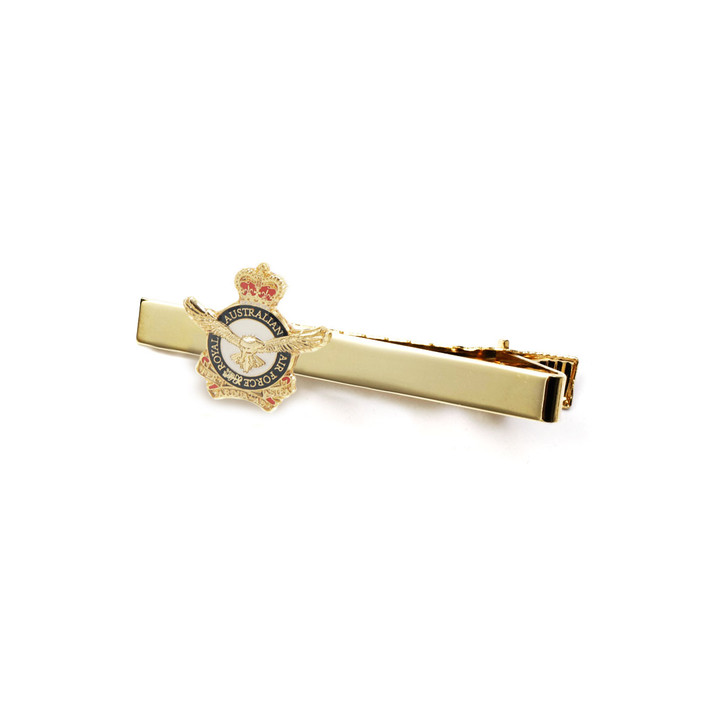 Air Force Tie Bar On Card-FEMALE Air Force Tie Bar On Card-FEMALE Own this Royal Australian Air Force (RAAF) full-colour female tie bar. This beautiful gold plated tie bar looks fantastic with both work and formal wear. Order yours today. Specifications: Material: F