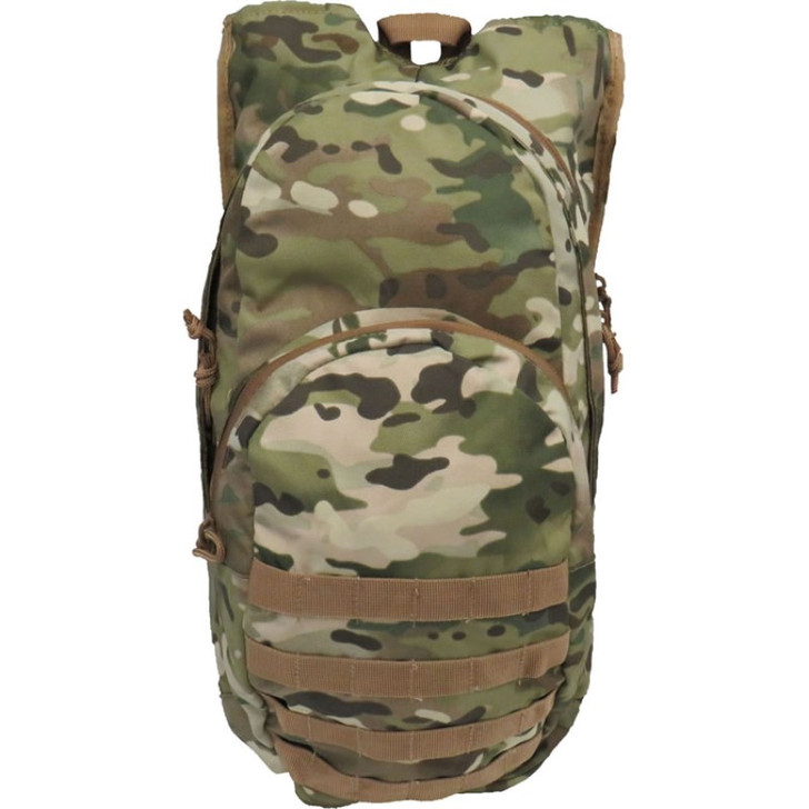 TAS - 1207 Scout Hydro D/Pack 15L - Multicam TAS - 1207 Scout Hydro D/Pack 15L - Multicam Hydration PackHeavy duty 900D 2 coats PU fabricBonus 2L wide mouth EVA bladder withneoprene hose coverFront pocketHeavy duty MOLLE webbingPadded mesh harness with sternum strapExpandable front gusset