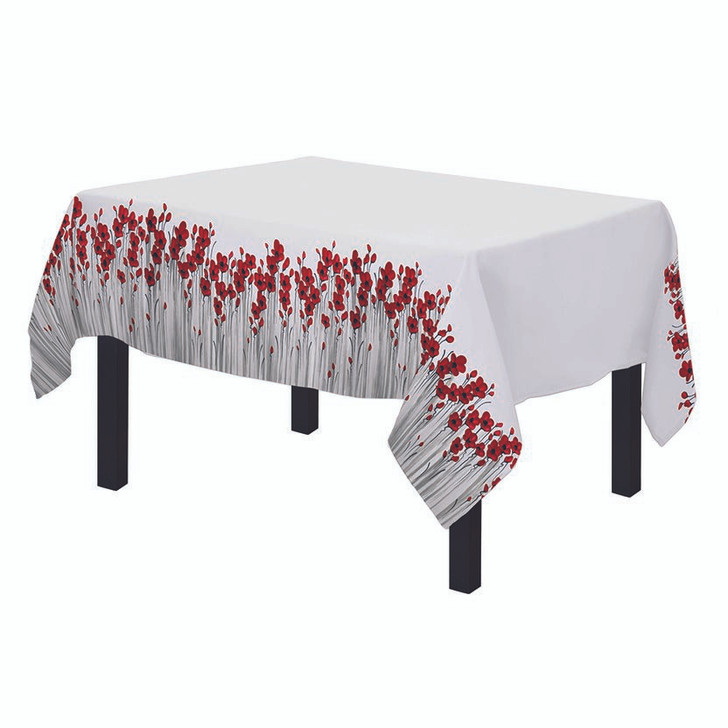 Poppy Mpressions Fields of Poppies Table Cloth Poppy Mpressions Fields of Poppies Table Cloth Decorate your table with this Poppy Mpressions table cloth for an elegant look. Features:  Dimensions/Size:Â 2400mm (L) x 1500mm (W) Shape:Â Rectangle Material:Â Polyester Colour:Â White with