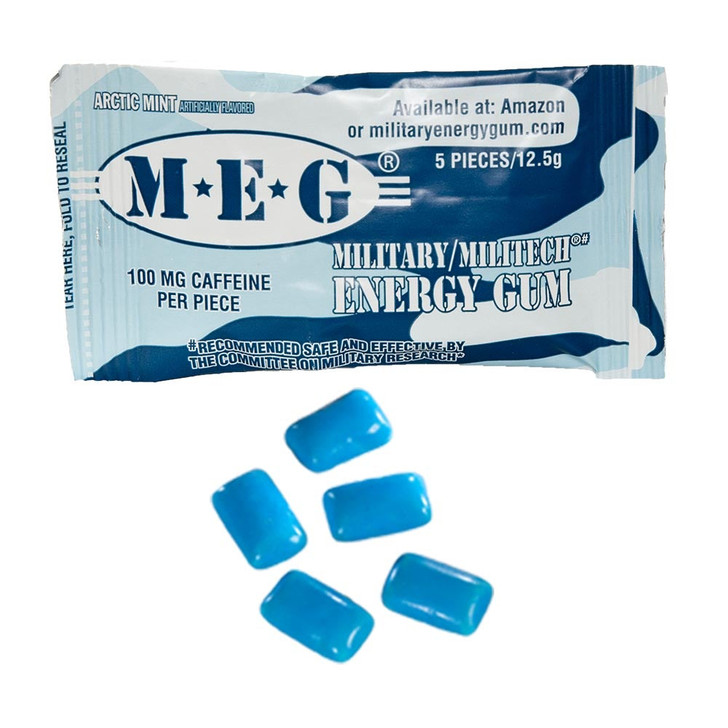 Military Energy Gum - Arctic Mint Military Energy Gum - Arctic Mint Features: FAST ENERGY: Begins working instantly through oral absorption. Chewing 1 piece of Military Energy Gum delivers 100 mg of caffeine 5X faster than energy drinks, pills or coffee. Provides a bo