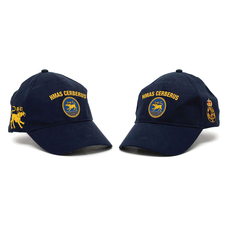 HMAS Cerberus Policy Cap HMAS Cerberus Policy Cap, order now from the military specialists. Quality Heavy brushed cotton cap with the Navy Ceremonial badge on the left side. Hook-and-loop adjustment at the back to fit most.