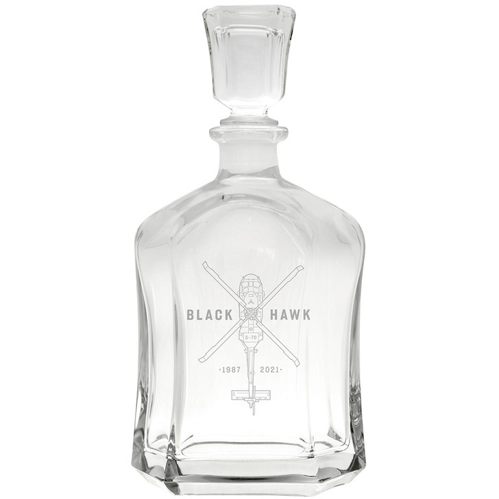 Black Hawk Italian Glass Decanter Black Hawk Italian Glass Decanter A quality Italian glass decanter made to last.   This decanter is a wonderful gift or display for your mantel, and a fantastic way to celebrate a much-loved aircraft at the end of its service with the