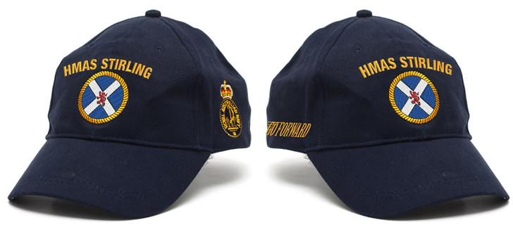 HMAS Stirling Policy Cap HMAS Stirling Policy Cap, order now from the military specialists. Quality Heavy brushed cotton cap with the Navy Ceremonial badge on the left side. Hook-and-loop adjustment at the back to fit most.