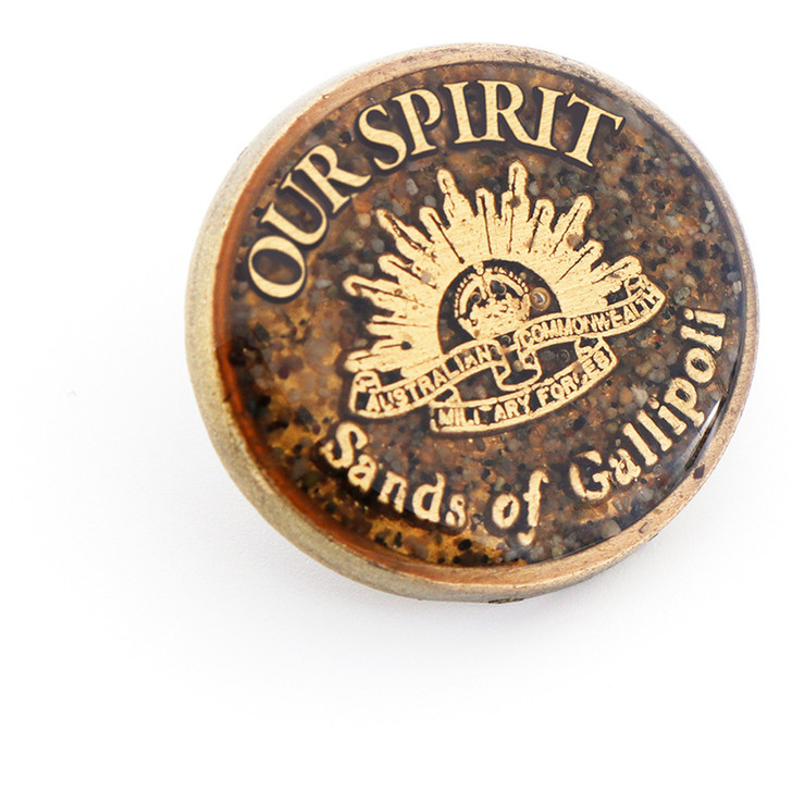 Our Spirit Limited Edition Sands of Gallipoli Lapel Pin A stunning addition to any lapel or collection.   The sensational new Our Spirit Limited Edition Sands of Gallipoli Lapel Pin is a wonderful commemorative item. Containing sands from the beaches of Ga