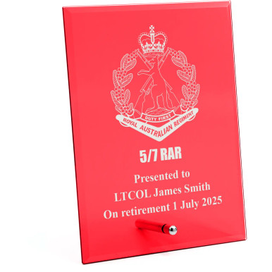 5/7 RAR Nebula Red Glass Award | Engraved Plaque - Army Shop