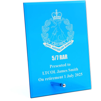 5/7 RAR Nebula Blue Glass Award | Engraved Plaque - Army Shop