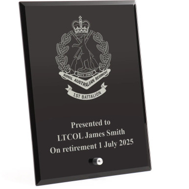 1st Battalion, RAR Nebula Black Glass Award | Engraved Plaque - Army Shop