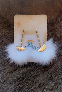 Mink Fur Bamboo Stud Earrings - White