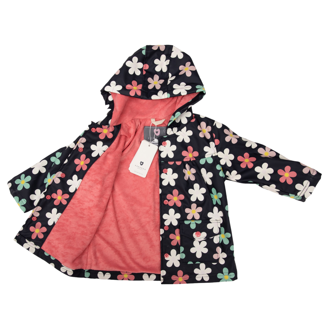 Colour Changing Raincoat Flowers Navy - B'town Kids