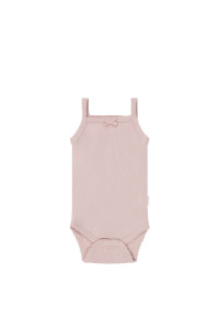 Organic Cotton Fine Rib Singlet Bodysuit - Powder Pink Organic Cotton Fine Rib Singlet Bodysuit - Powder Pink