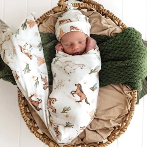 Organic Cotton Baby Jersey Wrap & Beanie Set - Assorted