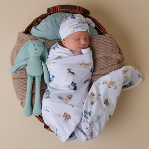 Organic Cotton Baby Jersey Wrap & Beanie Set - Assorted Organic Cotton Baby Jersey Wrap & Beanie Set - Assorted