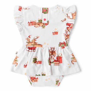 Snuggle Hunny Short Sleeve Organic Dress with Frill - Reindeer Snuggle Hunny Short Sleeve Organic Dress with Frill - Reindeer