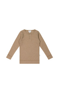 Organic Cotton Modal Long Sleeve Henley - Hazelnut Marle