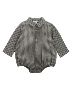 Austin Check Shirt Bodysuit - Green Oat Brown Austin Check Shirt Bodysuit - Green Oat Brown