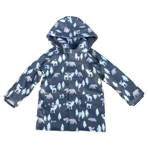 Bear Print Colour Change Sherpa Lined Raincoat - Charcoal