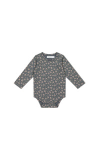 Organic Cotton Long Sleeve Bodysuit - Rosalie Floral Lava Organic Cotton Long Sleeve Bodysuit - Rosalie Floral Lava