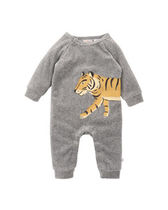 Tiger Velour Zip Onesie - Grey Marle