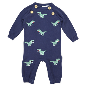 T-REX Embroidered Knit Onesie - Navy
