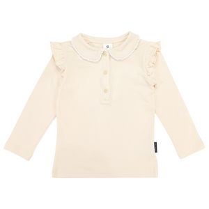 Collared Long Sleeve Frill Tee - Beige