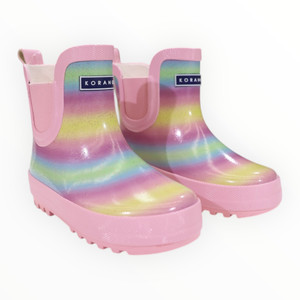 Glitter Rainbow Short Gumboot - Pink