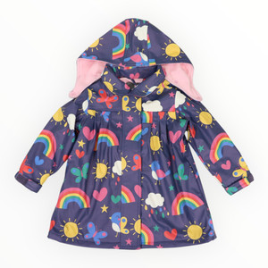 Spring Rainbow Fleece Lined Raincoat Navy