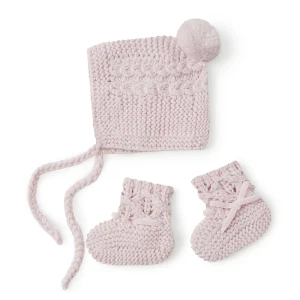 Merino Wool Bonnet & Booties - Pink