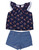 Navy Floral Blouse Short Set