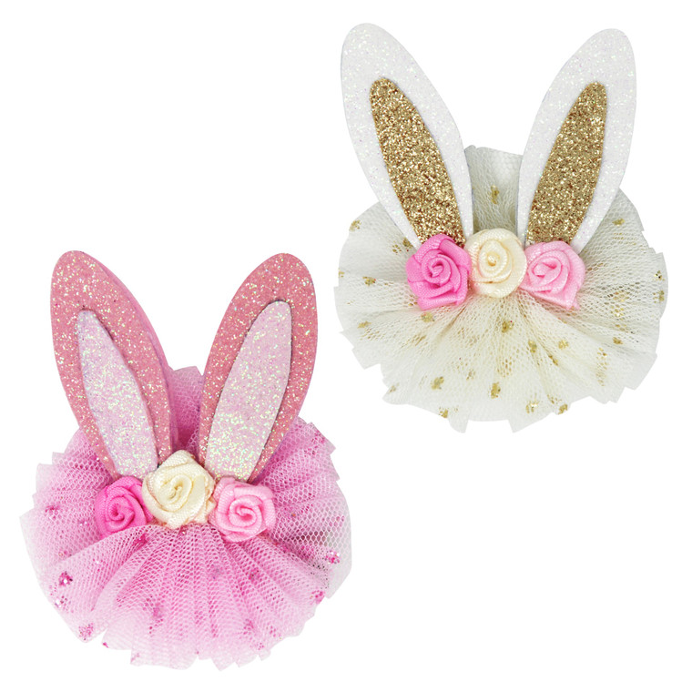 Floral Bunny Hairclips Pink or Beige Gold