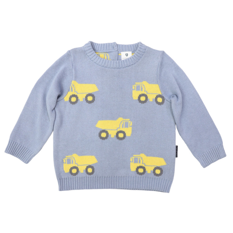 Knit Sweater with Truck Design Blue