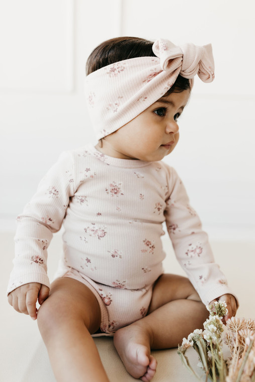 Organic Cotton Fine Rib Elora Bodysuit - Petit Fleur Soft Peony