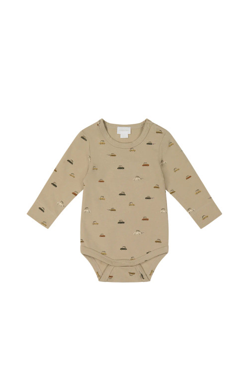 Organic Cotton Modal Fernely Long Sleeve Bodysuit - Vintage Cars Khaki