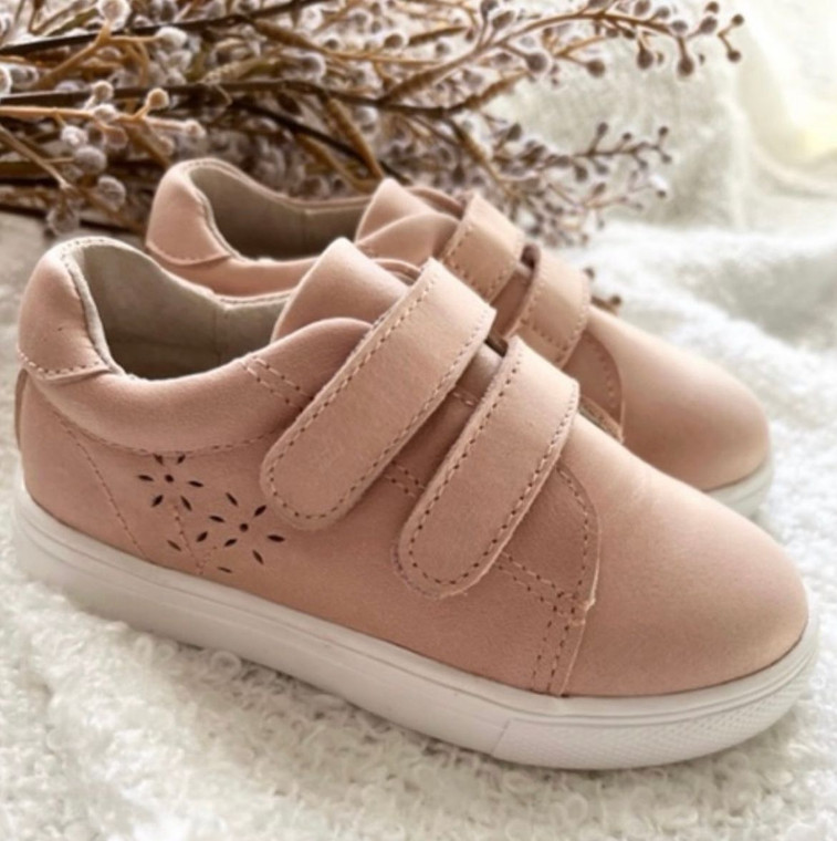 Pink Wax Leather Sneakers with Flower Detail