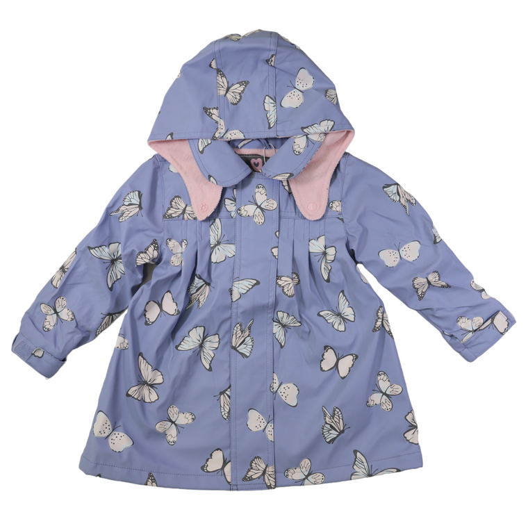 Butterfly Colour Change Terry Towelling Lined Raincoat - Heron Blue