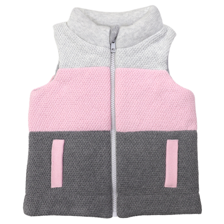 Textured Padded Knit Vest - Grey/Fairytale Pink