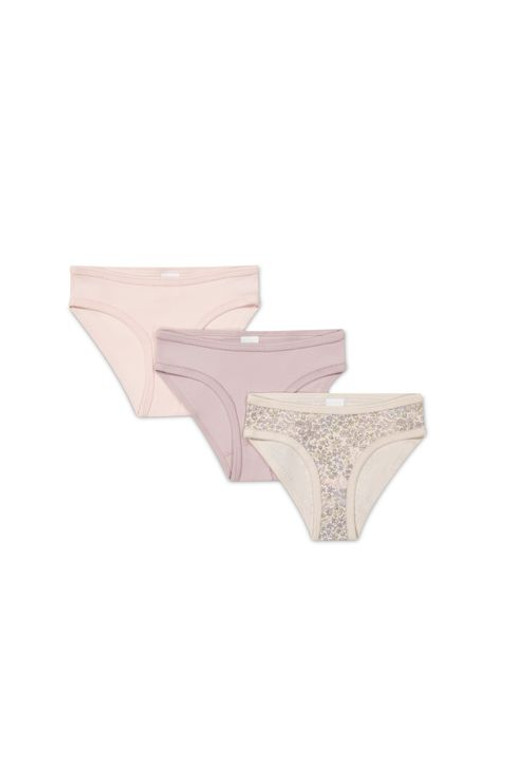 Organic Cotton 3PK Girls Underwear - April Floral Mauve/Heather Haze/Soft Misty Rose