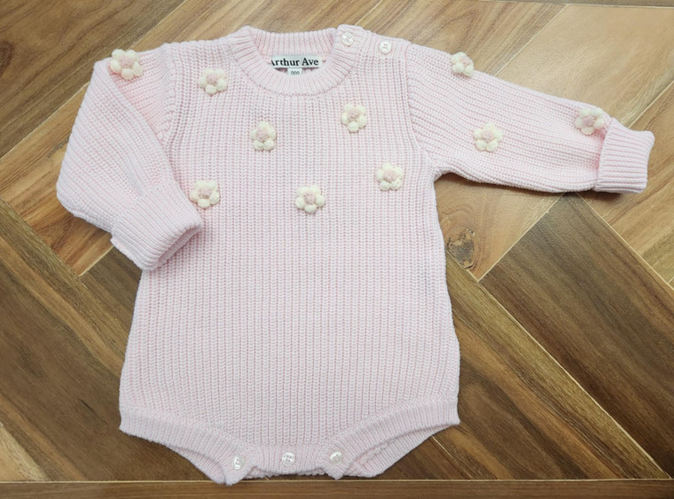 Flower Knit Playsuit - Soft Pink