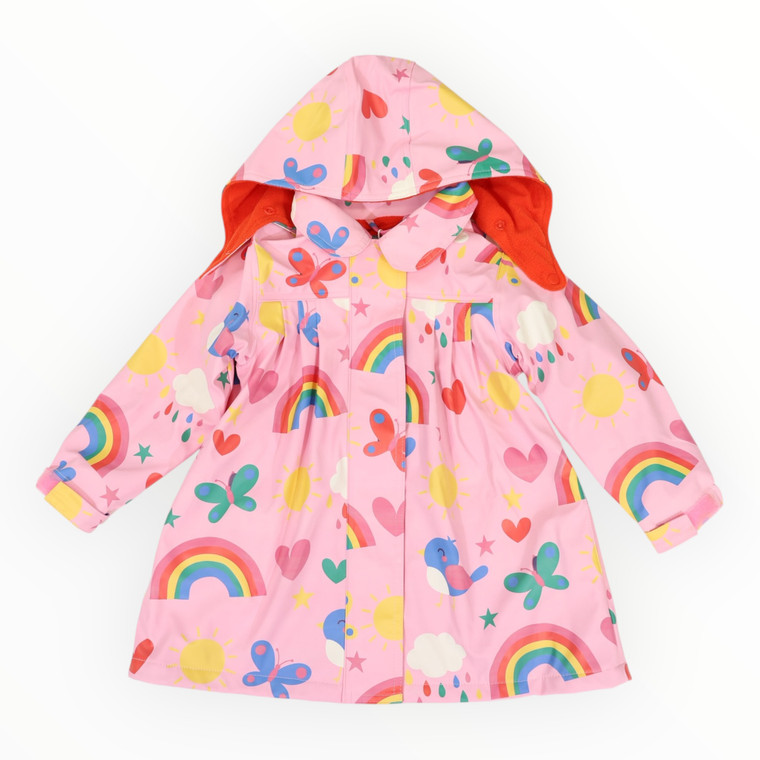 Spring Rainbow Fleece Lined Raincoat Pink