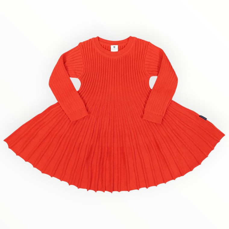 Rib Knit Swing Dress - Red