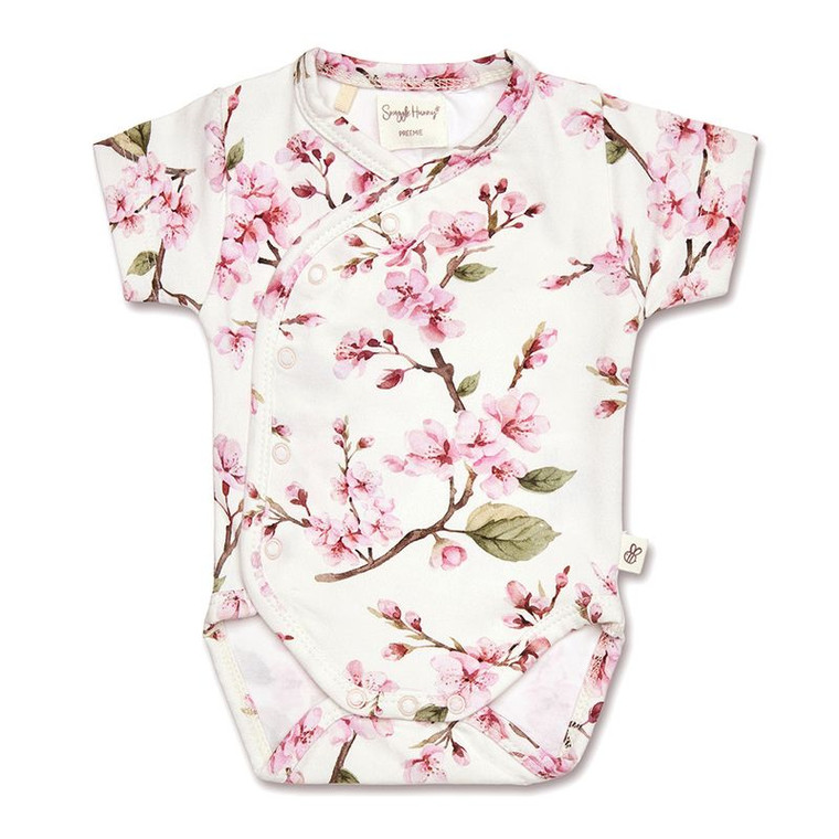 Short Sleeve Organic Kimono Bodysuit - Cherry Blossom