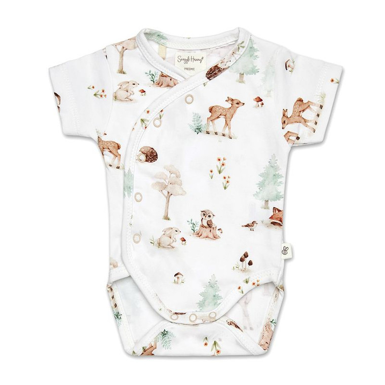 Short Sleeve Organic Kimono Bodysuit - Woodland Tales