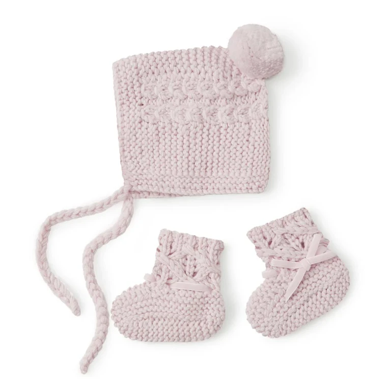 Merino Wool Bonnet & Booties - Pink