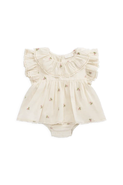 Organic Cotton Frannie Playsuit - Rosebud Egret