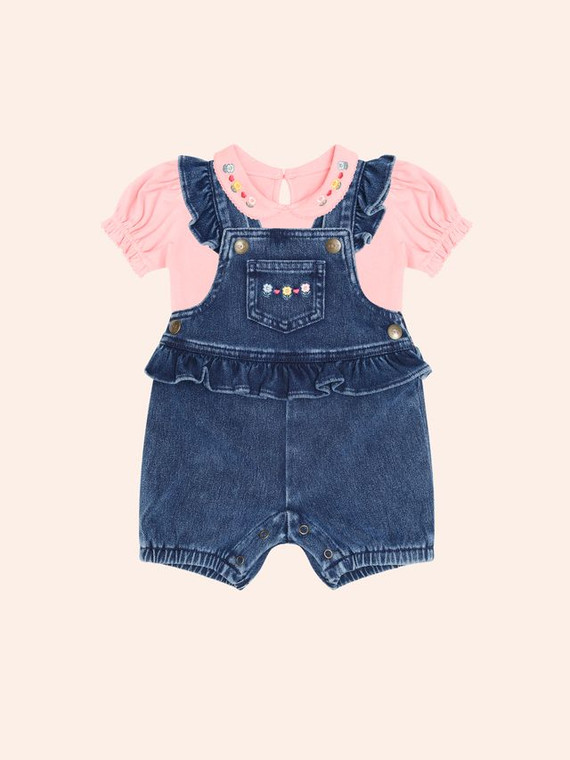 Flower Knit Denim Romper Set