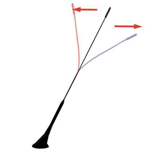 Covert OEM Style Antenna, arrows demonstrating flexible mast